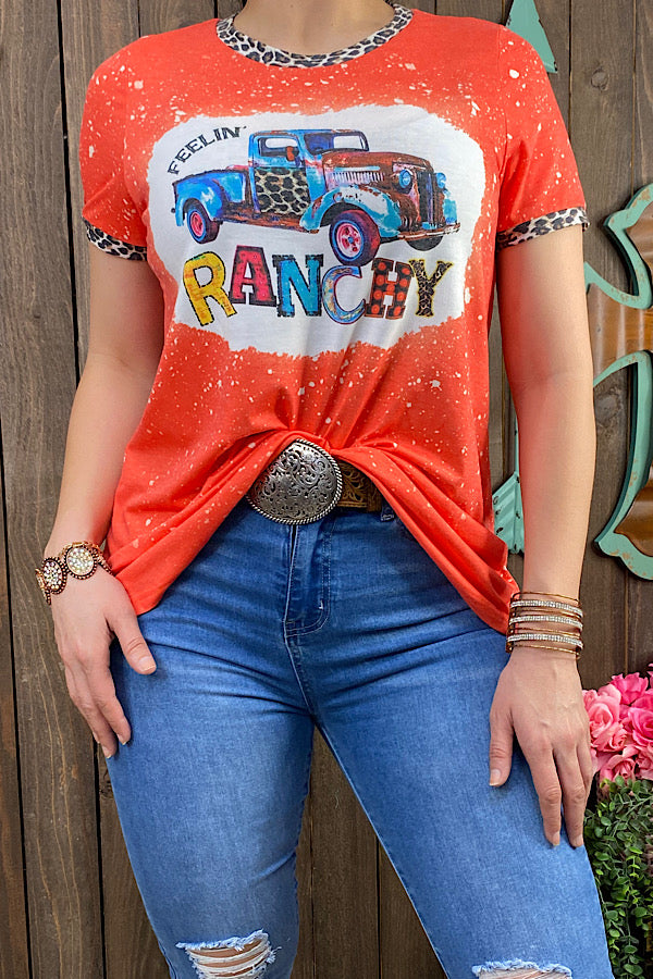 Western plus size "Feelin Ranchy" Orange printed short sleeve t-shirt XCH11956 (GS8)