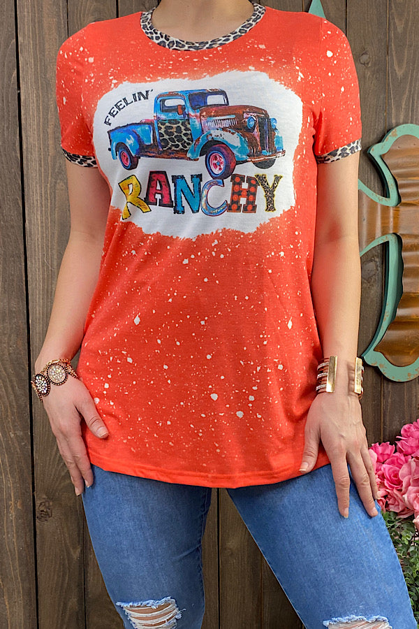 Western plus size "Feelin Ranchy" Orange printed short sleeve t-shirt XCH11956 (GS8)