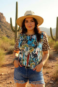 Plus size Bull skull & sunflower printed leopard short sleeve women tops XCH12468 GS11